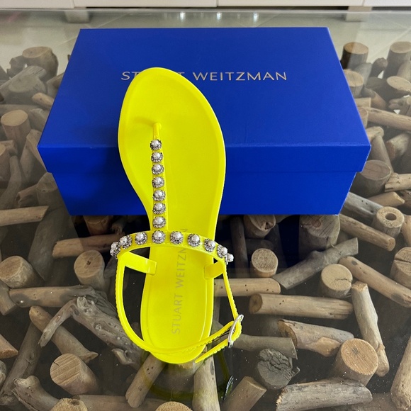 STUART WEITZMAN Neon Yellow Crystal Jelly Sandals - Picture 3 of 10